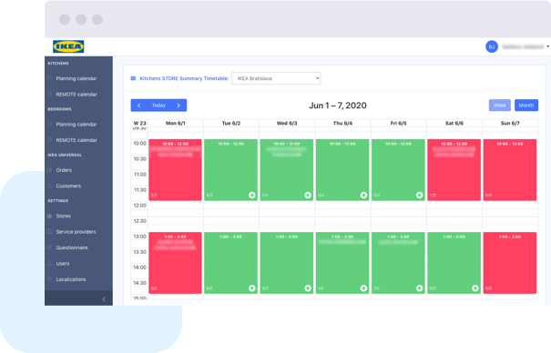 IKEA admin planning calendar showing weekly appointment timetable