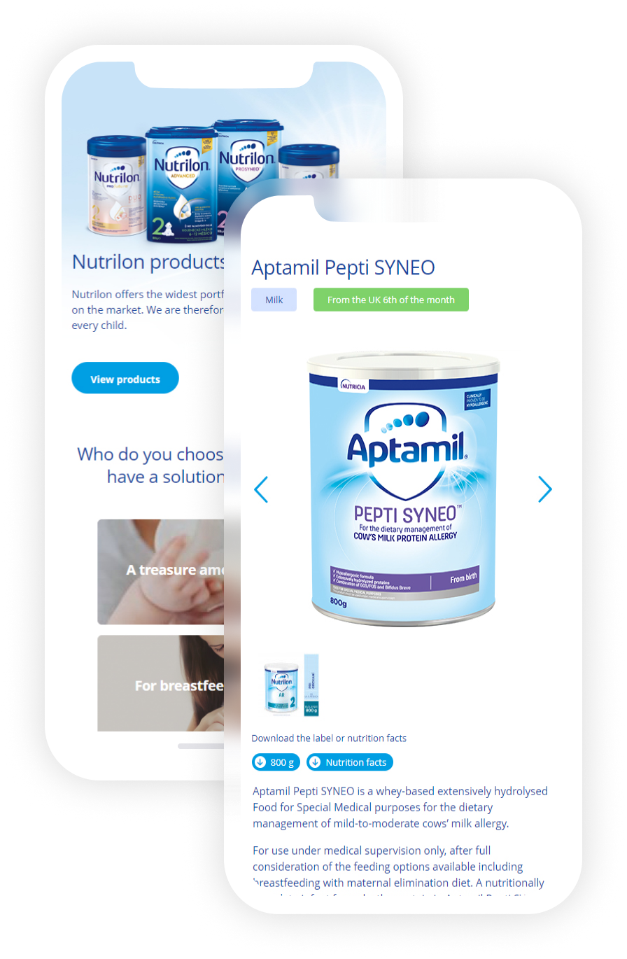 Nutriklub product listing and product detail pages on mobile